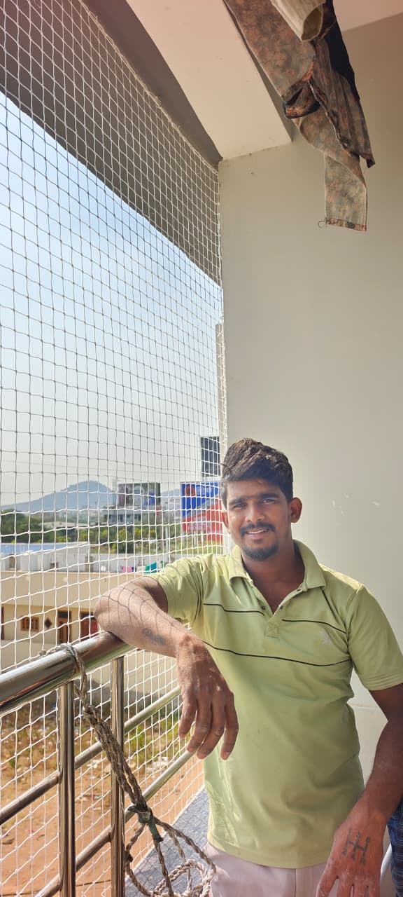 Safety net installed on a terrace balcony railing